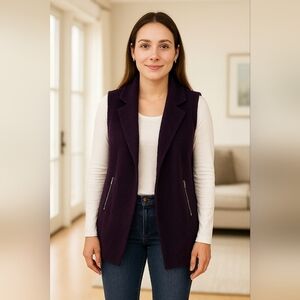 Chicos 100% wool plum open vest lagenlook pockets oversized women sz 12